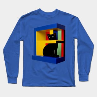Mondrian Style Royal Cat Long Sleeve T-Shirt
